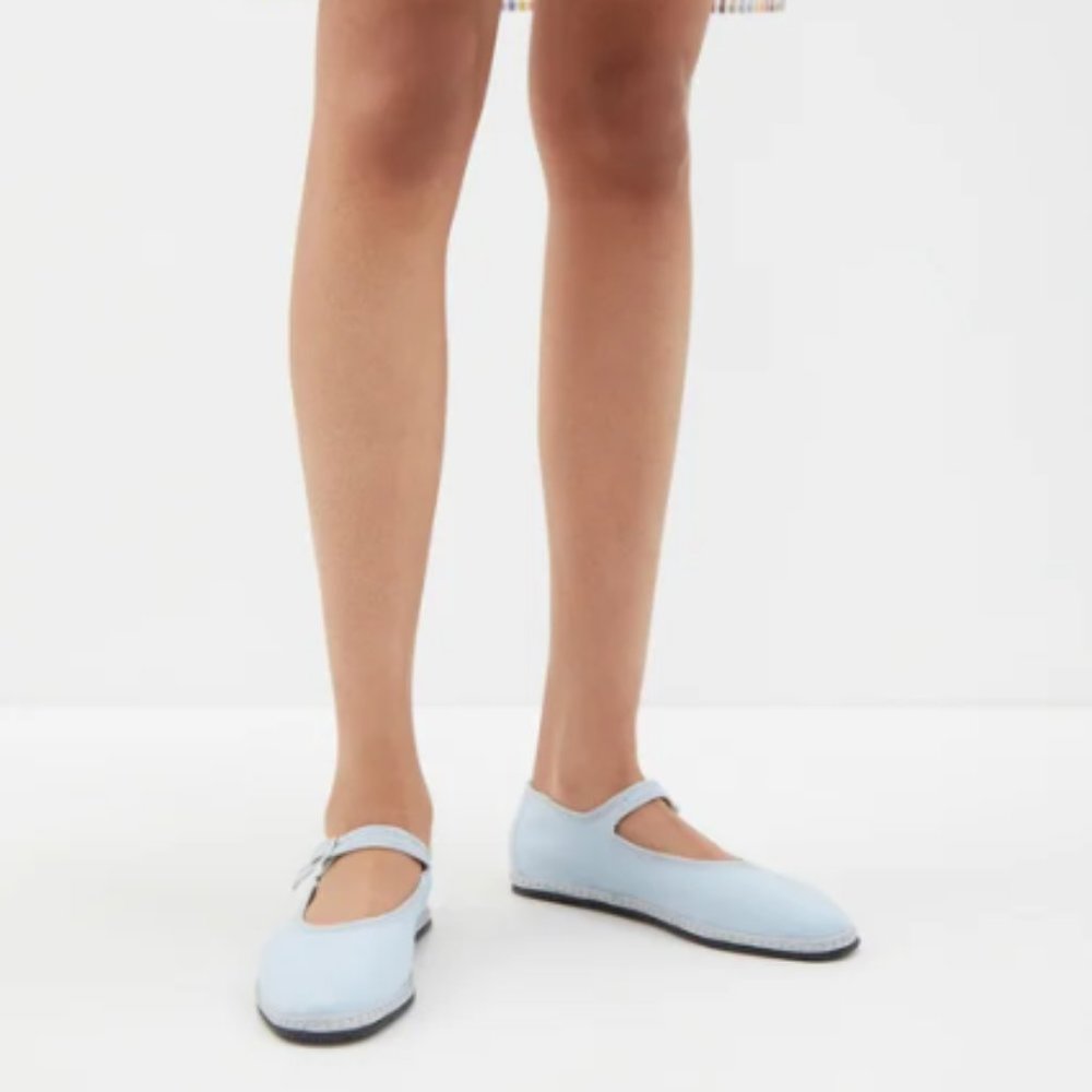 Vibi Venezia Cotton-canvas Mary Jane Flats In Light Blue